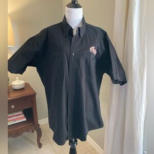 Official Indian Motorcycle Button Down Shirt Black Cotton Embroidered